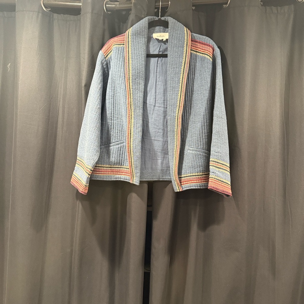 ba&sh Textured Blue Jacket with Multicolor Stripes - Picture 8 of 9